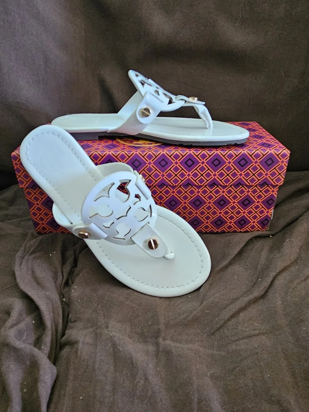 Tory Burch Optic White Logo Thong Sandals